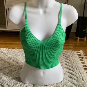 Green Ribbed V-neck cropped Cami